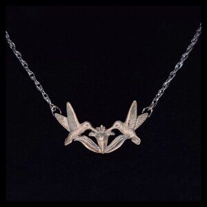 Retired James Avery Hummingbirds & Flower Sterling Silver Necklace 20" Signed